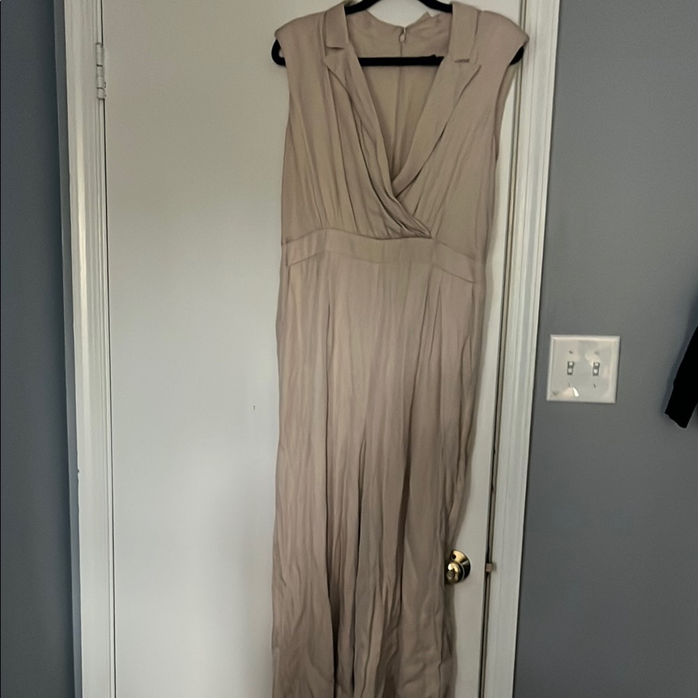 Express Tan Wide Leg Jumpsuit Cowl Neck Wedding Guest